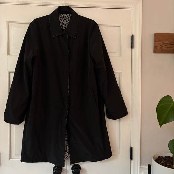 Talbots Reversible Black Snow Leopard Animal Print Trench Coat Plus Size 1X - Picture 1 of 13